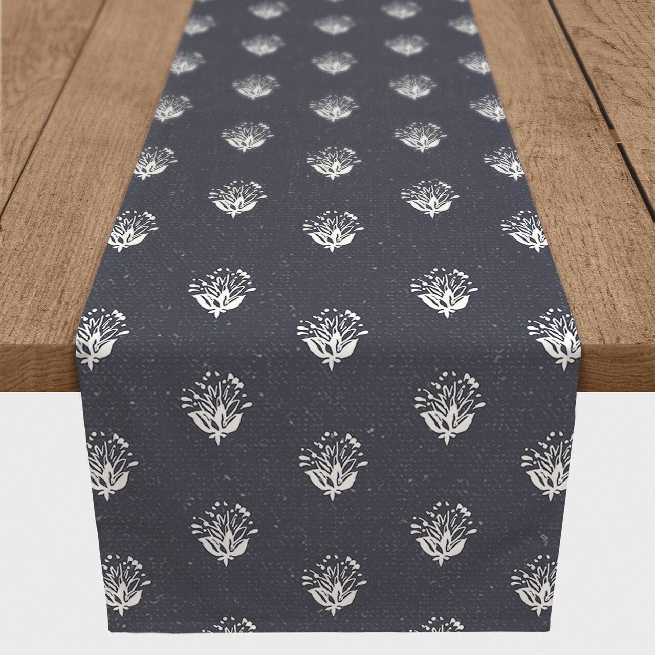 Navy Floral Pattern 16" x 72" Cotton Twill Runner